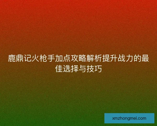 鹿鼎记火枪手加点攻略解析提升战力的最佳选择与技巧