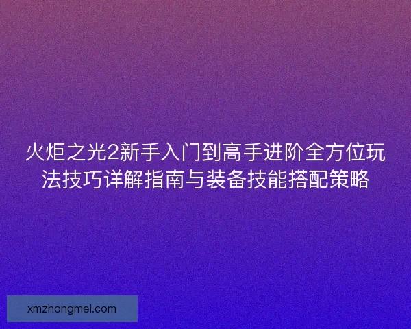 火炬之光2新手入门到高手进阶全方位玩法技巧详解指南与装备技能搭配策略